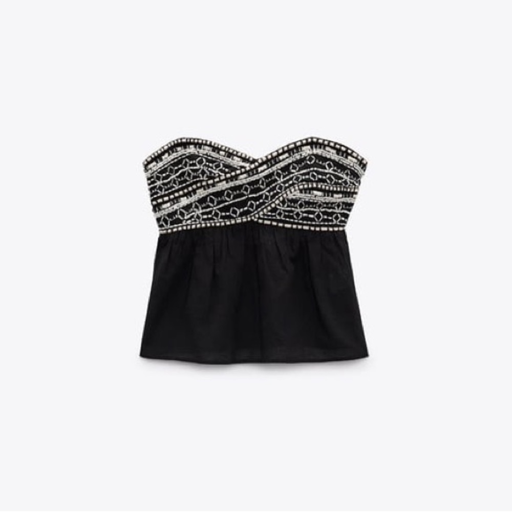 Zara strapless, beaded, black crop top